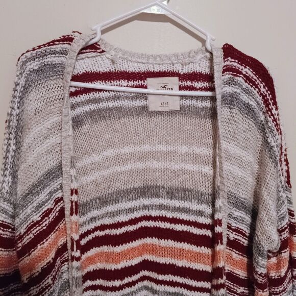 Hollister Longline Knit Cardigan-Size XS/S-Striped-Open Front-Slouchy-Preppy - Picture 3 of 9